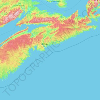 Mapa topográfico Halifax Regional Municipality, altitud, relieve