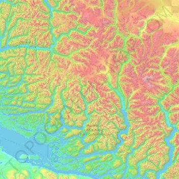 Mapa topográfico Area A (Seymour Inlet/Knight Inlet), altitud, relieve
