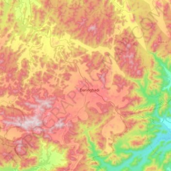 Mapa topográfico Daringbadi, altitud, relieve