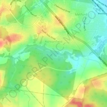 Mapa topográfico Ashtonfield, altitud, relieve
