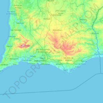 Mapa topográfico Faro, altitud, relieve