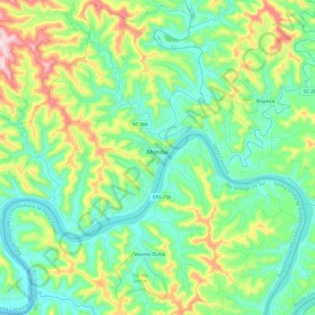 Mapa topográfico Mondaí, altitud, relieve