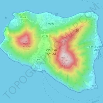 Mapa topográfico Salina, altitud, relieve