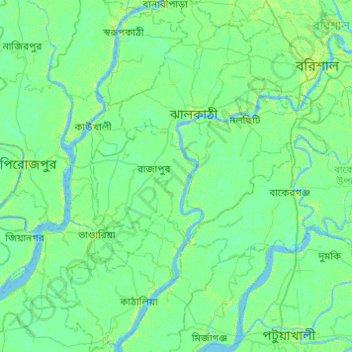 Mapa topográfico Jhalokathi District, altitud, relieve