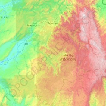 Mapa topográfico Mwenga, altitud, relieve