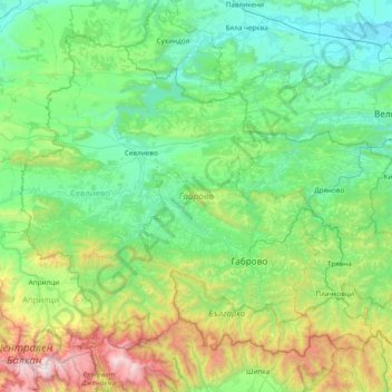 Mapa topográfico Oblast Gabrowo, altitud, relieve