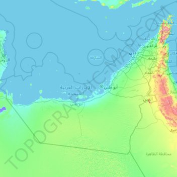 Mapa topográfico United Arab Emirates, altitud, relieve