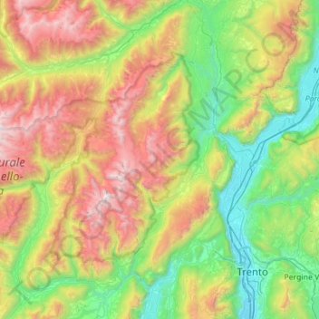 Mapa topográfico Dolomiti di Brenta, altitud, relieve
