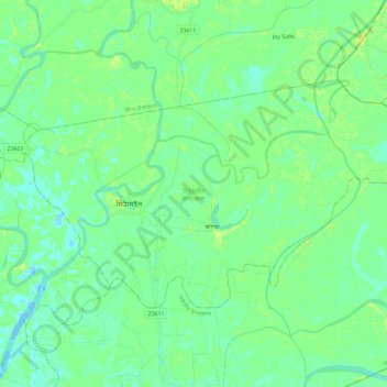 Mapa topográfico Mithamain Upazila, altitud, relieve