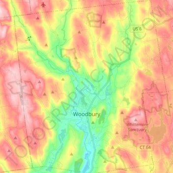 Mapa topográfico Woodbury, altitud, relieve