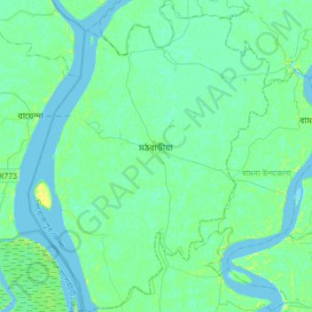 Mapa topográfico Mathbaria Subdistrict, altitud, relieve