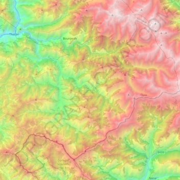 Mapa topográfico Gandoh, altitud, relieve