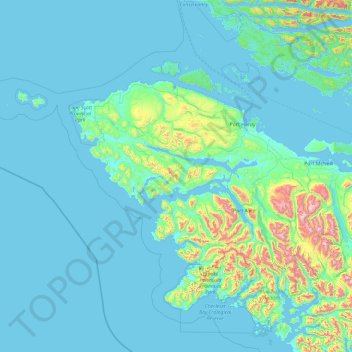 Mapa topográfico Area B (Quatsino Sound/Cape Scott), altitud, relieve