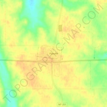 Mapa topográfico Flaxville, altitud, relieve