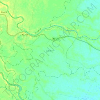 Mapa topográfico Jajapur, altitud, relieve