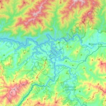 Mapa topográfico Fontana Lake, altitud, relieve