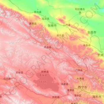 Mapa topográfico Haibei, altitud, relieve