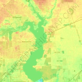 Mapa topográfico Lake Houston, altitud, relieve