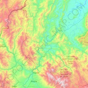 Mapa topográfico Bagua, altitud, relieve