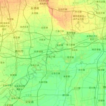 Mapa topográfico Bazhou City, altitud, relieve