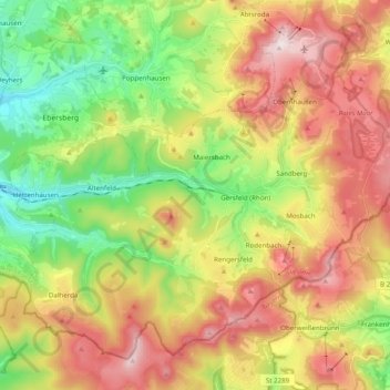 Mapa topográfico Gersfeld (Rhön), altitud, relieve