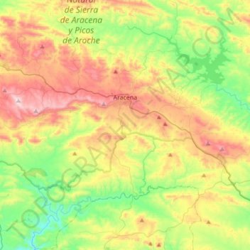 Mapa topográfico Aracena, altitud, relieve