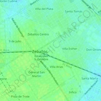 Mapa topográfico Zeballos, altitud, relieve