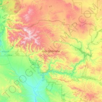 Mapa topográfico Gila Wilderness, altitud, relieve