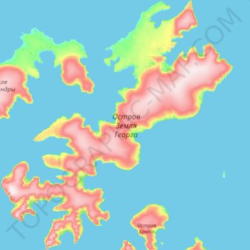 Mapa topográfico Prince George Land, altitud, relieve