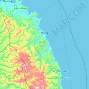 Mapa topográfico Malita, altitud, relieve