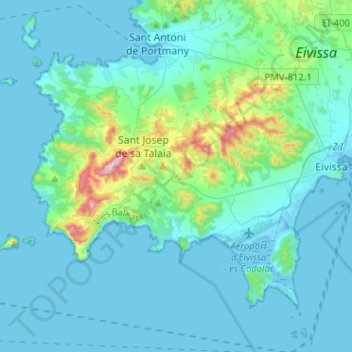 Mapa topográfico Sant Josep de sa Talaia, altitud, relieve