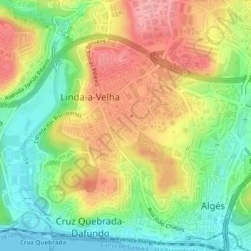 Mapa topográfico Linda-a-Velha, altitud, relieve