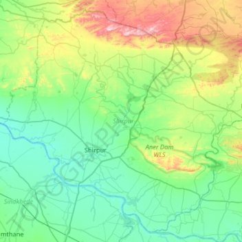 Mapa topográfico Shirpur, altitud, relieve