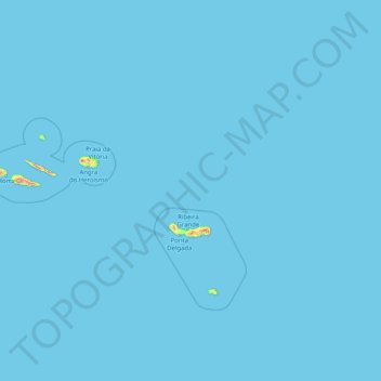 Mapa topográfico Azoren, altitud, relieve