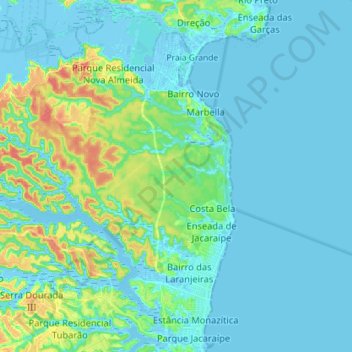 Mapa topográfico Nova Almeida, altitud, relieve