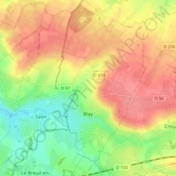 Mapa topográfico Blay, altitud, relieve