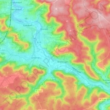 Mapa topográfico Unterrot, altitud, relieve