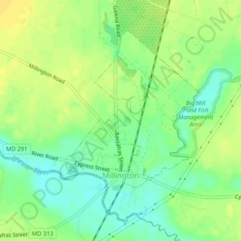 Mapa topográfico Millington, altitud, relieve