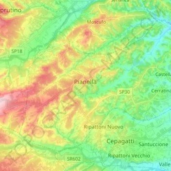 Mapa topográfico Pianella, altitud, relieve