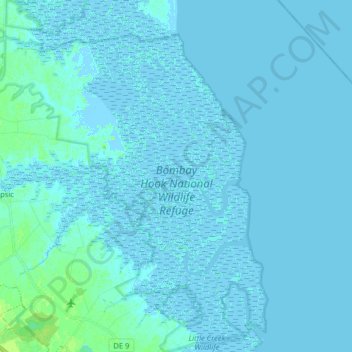 Mapa topográfico Bombay Hook National Wildlife Refuge, altitud, relieve