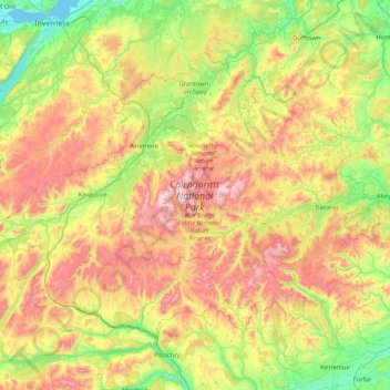 Mapa topográfico Cairngorms National Park, altitud, relieve