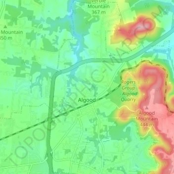 Mapa topográfico Algood, altitud, relieve