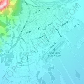 Mapa topográfico Perímetro Urbano Yopal, altitud, relieve