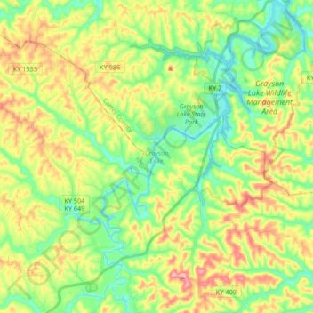 Mapa topográfico Grayson Lake, altitud, relieve