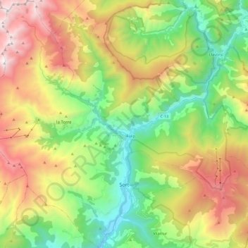 Mapa topográfico Sort, altitud, relieve