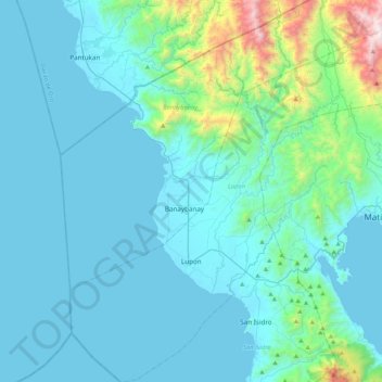 Mapa topográfico Lupon, altitud, relieve