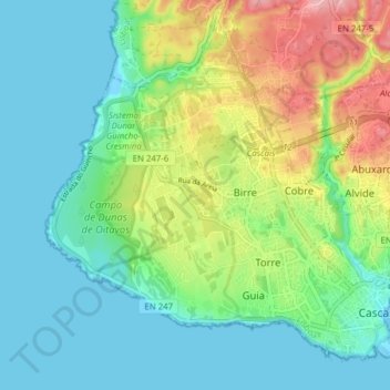 Mapa topográfico Cascais, altitud, relieve