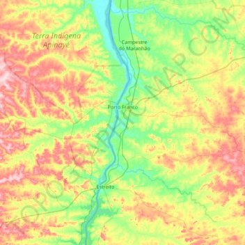 Mapa topográfico Porto Franco, altitud, relieve