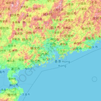 Mapa topográfico Guangdong Province, altitud, relieve