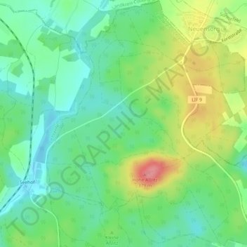 Mapa topográfico Neuensorger Forst, altitud, relieve